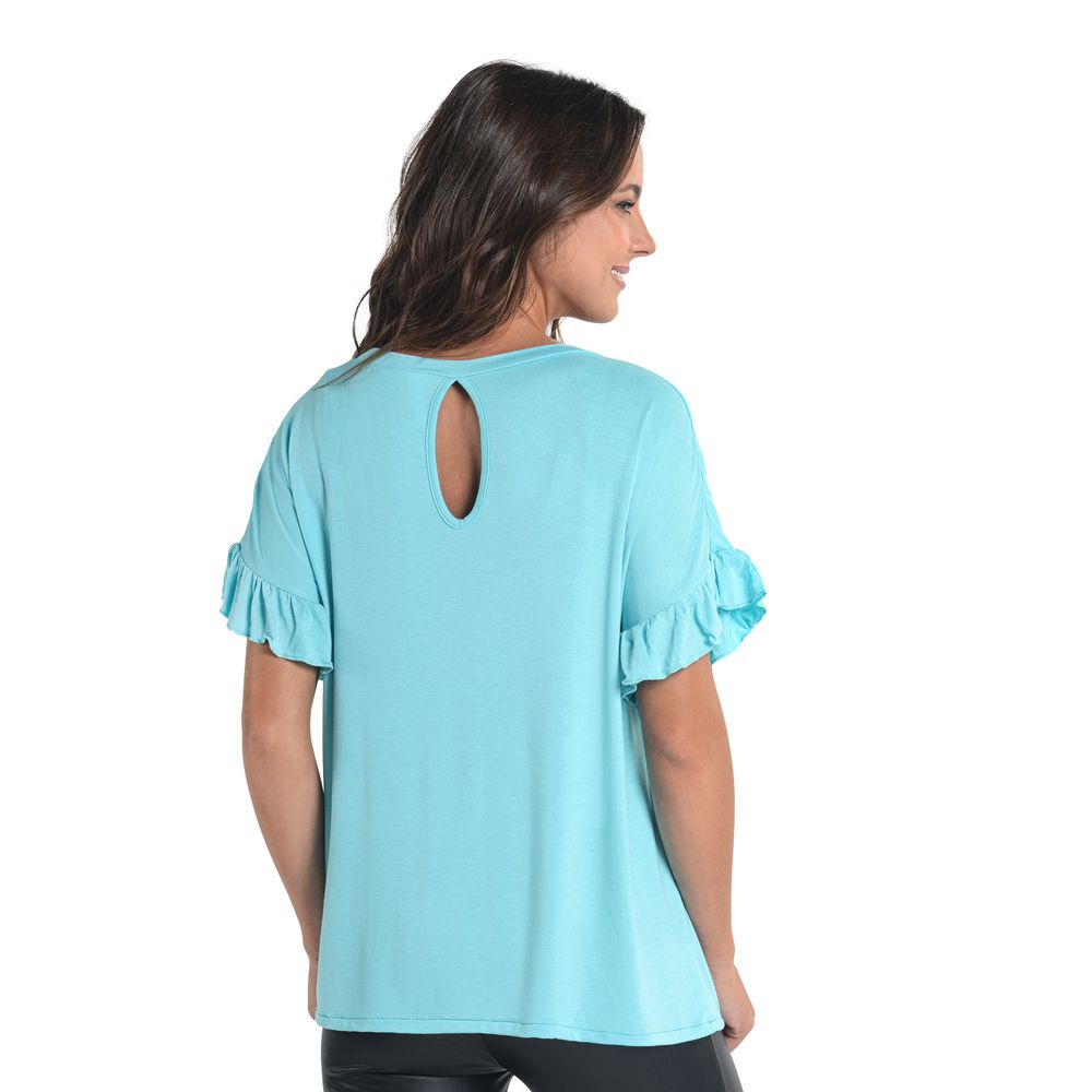 Polera Básica Con Detalle de Vuelos En Mangas Visc