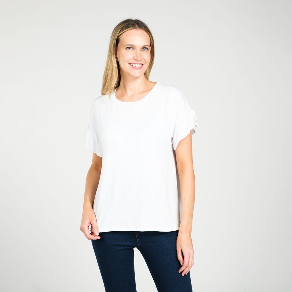 Polera Básica Con Detalle de Vuelos En Mangas Visc