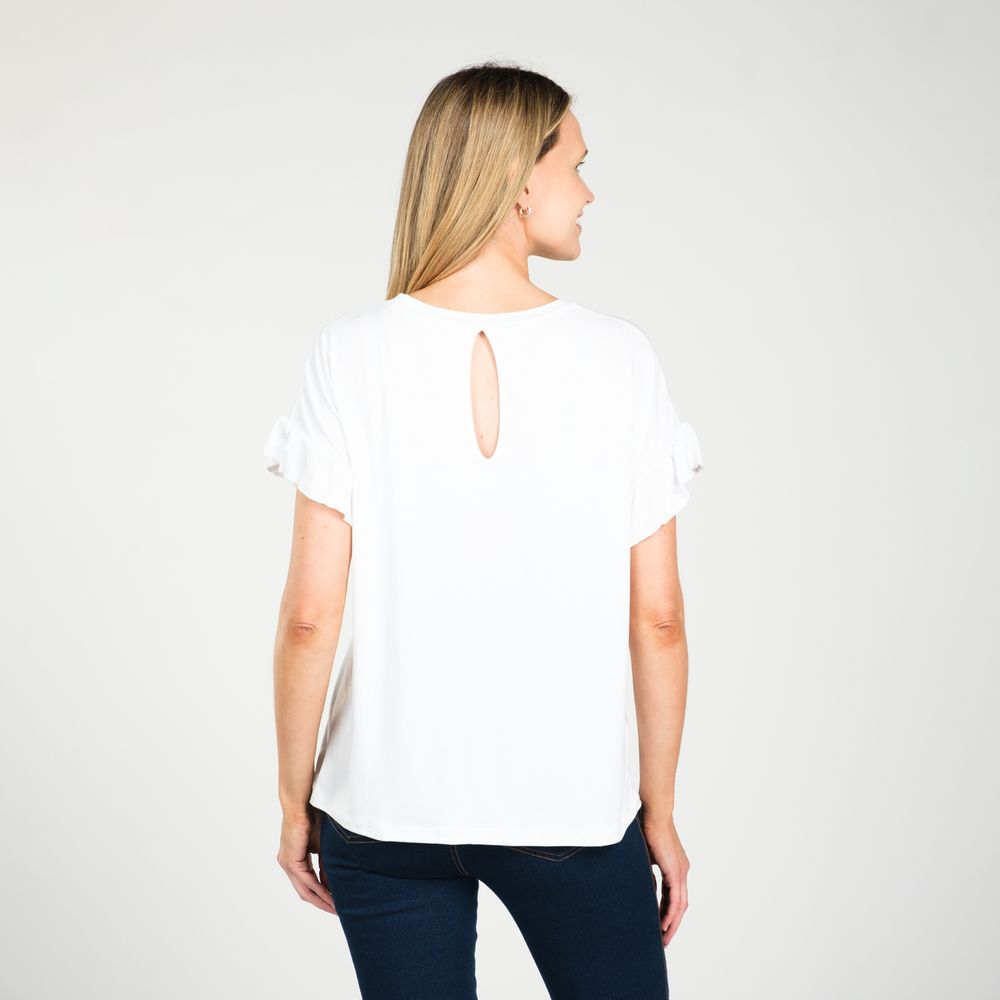 Polera Básica Con Detalle de Vuelos En Mangas Visc